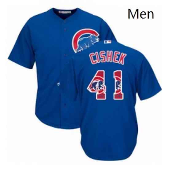 Mens Majestic Chicago Cubs 41 Steve Cishek Authentic Royal Blue Team Logo Fashion Cool Base MLB Jersey